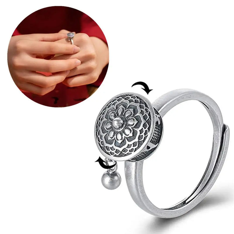 Retro Traditional Anxiety Relief Ring Adjustable Fidget Jewelry Women Gift Rotate Freely Anti Stress Anxiety Ring