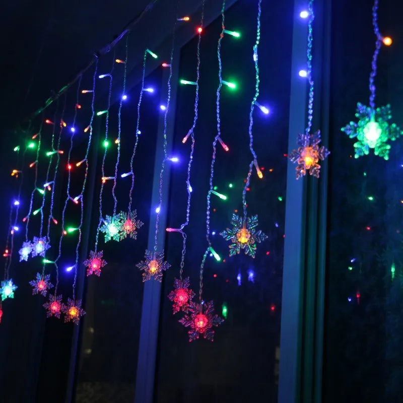 3.2M Christmas Snowflakes LED String Lights Flashing Fairy Curtain Lights Waterproof For Holiday Party Wedding Xmas Decoration