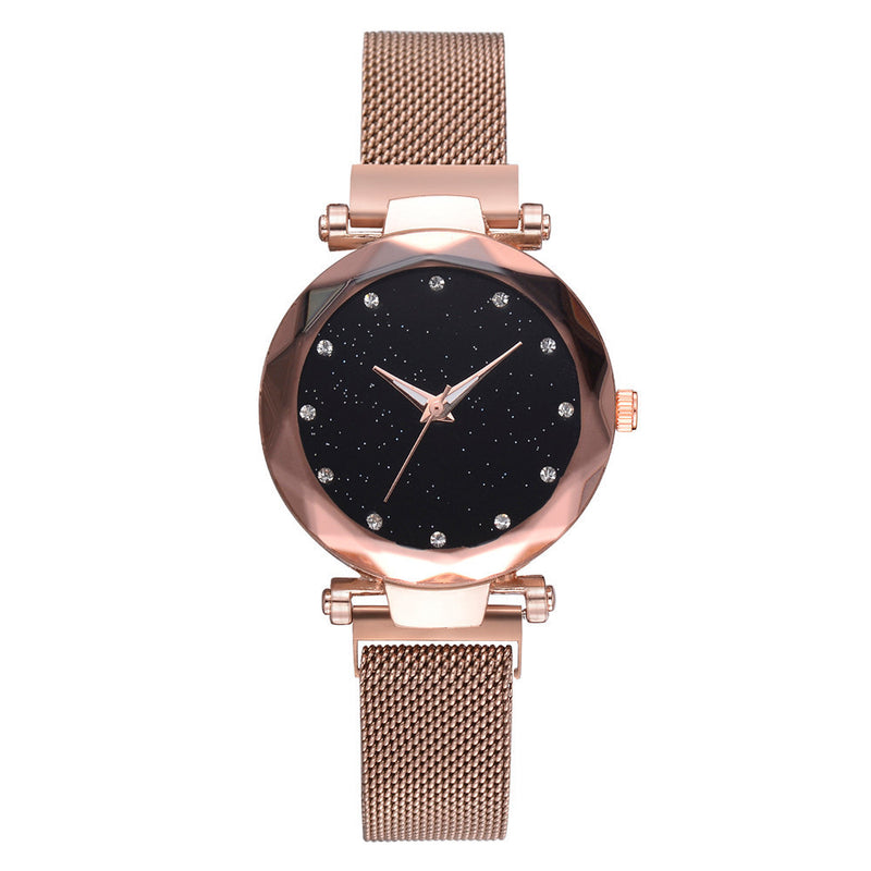 Relojes de lujo con cielo estrellado para mujer, pulsera de diamantes de imitación, reloj de cuarzo para mujer, reloj de pulsera con hebilla magnética de acero fino, reloj para mujer