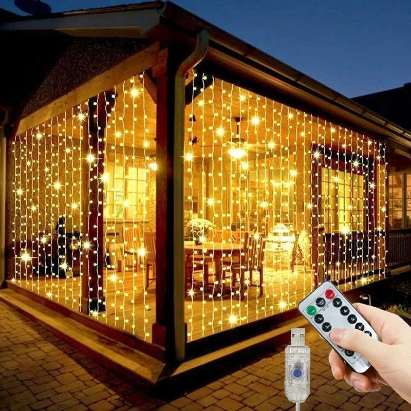 1 paquete de luces LED para cortina con control remoto USB de 8 modos, para bodas, hogar, fiestas, ventanas, paredes, decoraciones de Halloween y Navidad