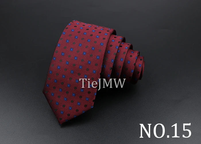 Men's Classic Skinny Stripe Necktie Red Navy Blue Ties Jacquard Woven Solid Plaid Dots Tie Daily Wear Cravat Wedding Party Gift