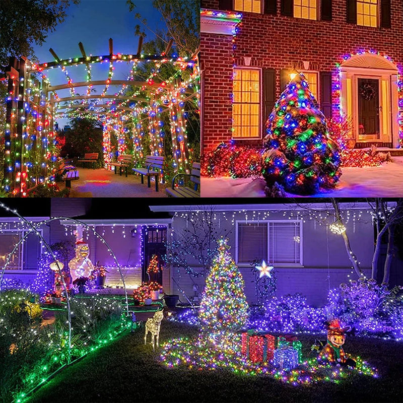 Guirnalda de luces solares de 32 m/42 m con temporizador para jardín al aire libre, 8 modos, decoración navideña, decoración de patio