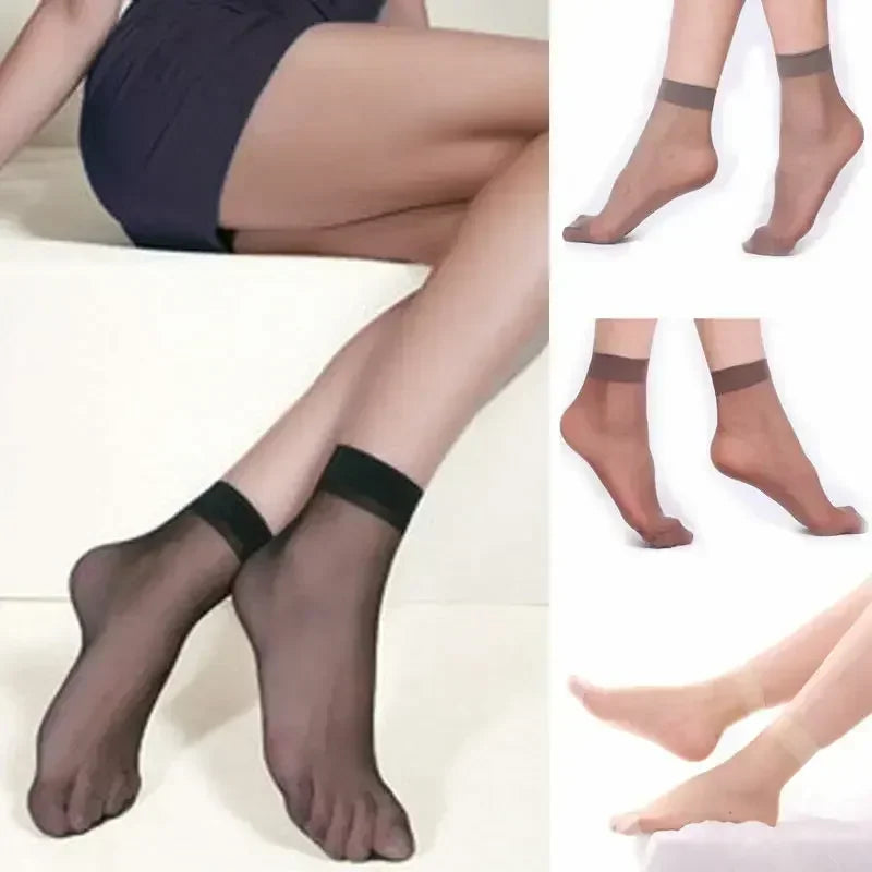 10/50pcs Black Skin Socks Women Sexy Ultrathin Stockings Female Transparent Nylon Crystal Short Ankle Sock Non-Slip Silk Meias