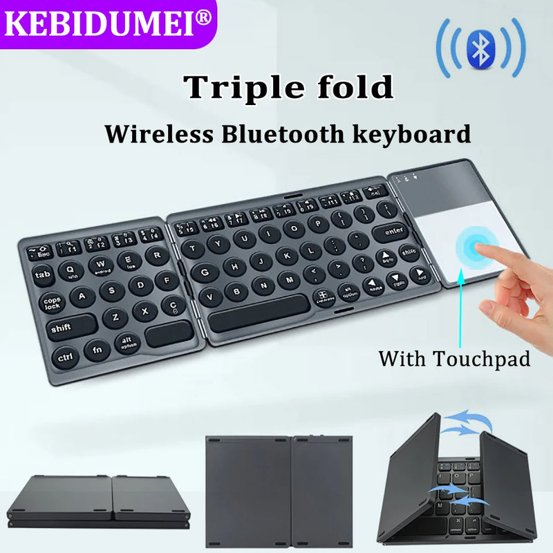 Teclado Bluetooth plegable con panel táctil, mini teclado inalámbrico, teclado recargable para tableta, portátil, iOS, Android y Windows