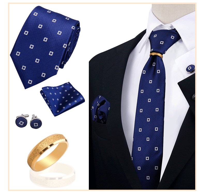 Corbatas para hombre con juego de broches y anillos, diseño de marca, corbatas, pañuelos, gemelos, regalos para bodas y fiestas, accesorios para hombre