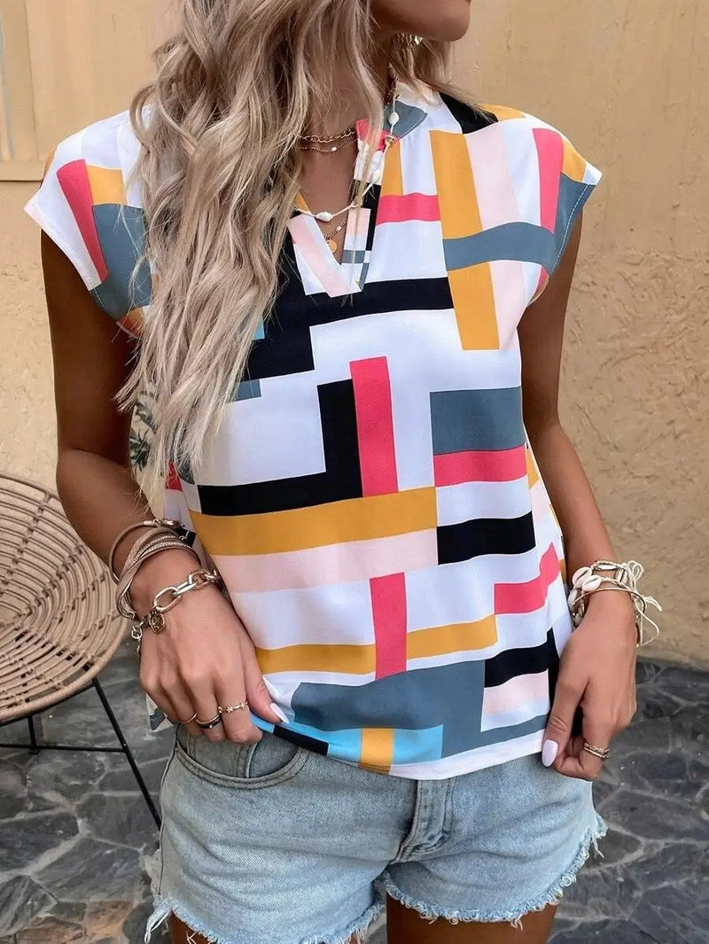 Blusa de mujer, camisa informal de manga corta, blusas sencillas con cuello en V, camisas y blusas elegantes, ofertas, ropa juvenil de verano para mujer 2024