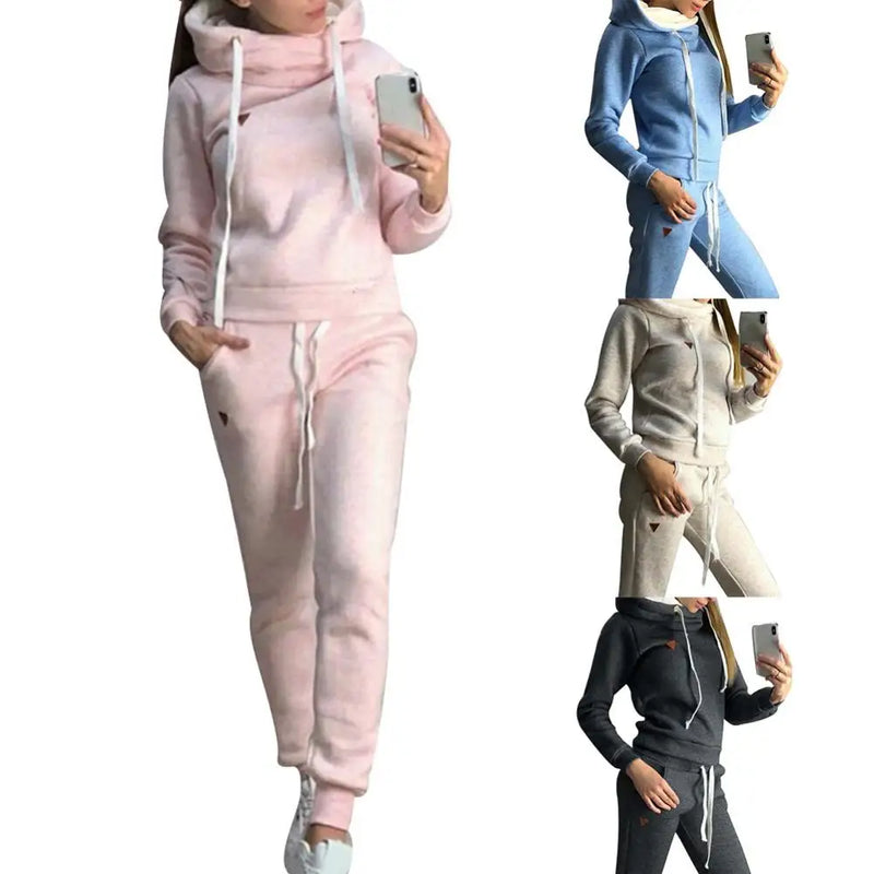 Tracksuit Solid Color Women 2Pcs Jogging Suit Tracksuits Fleece Lined Hoodies Pants Set