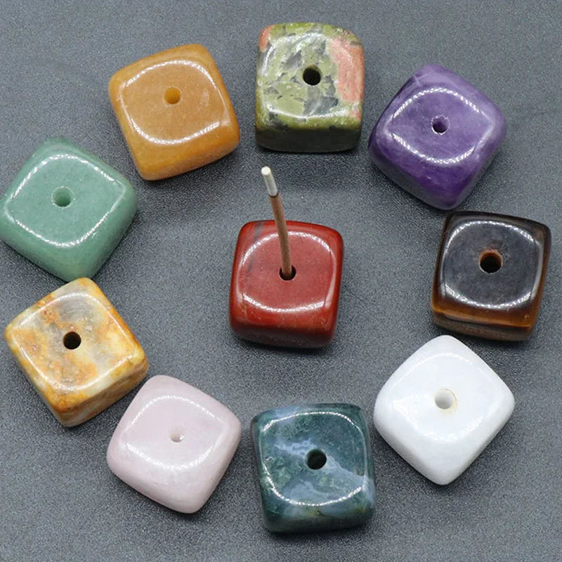 Square Natural Crystal Stone Incense Stick Base Holder Healing Quartz Gemstones Fragrant Aromatherapy Incense Holder Tray Decor