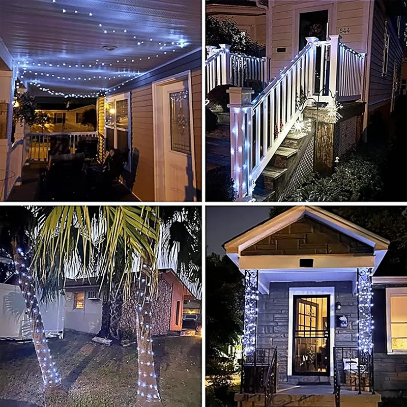 Guirnalda de luces solares de 32 m/42 m con temporizador para jardín al aire libre, 8 modos, decoración navideña, decoración de patio