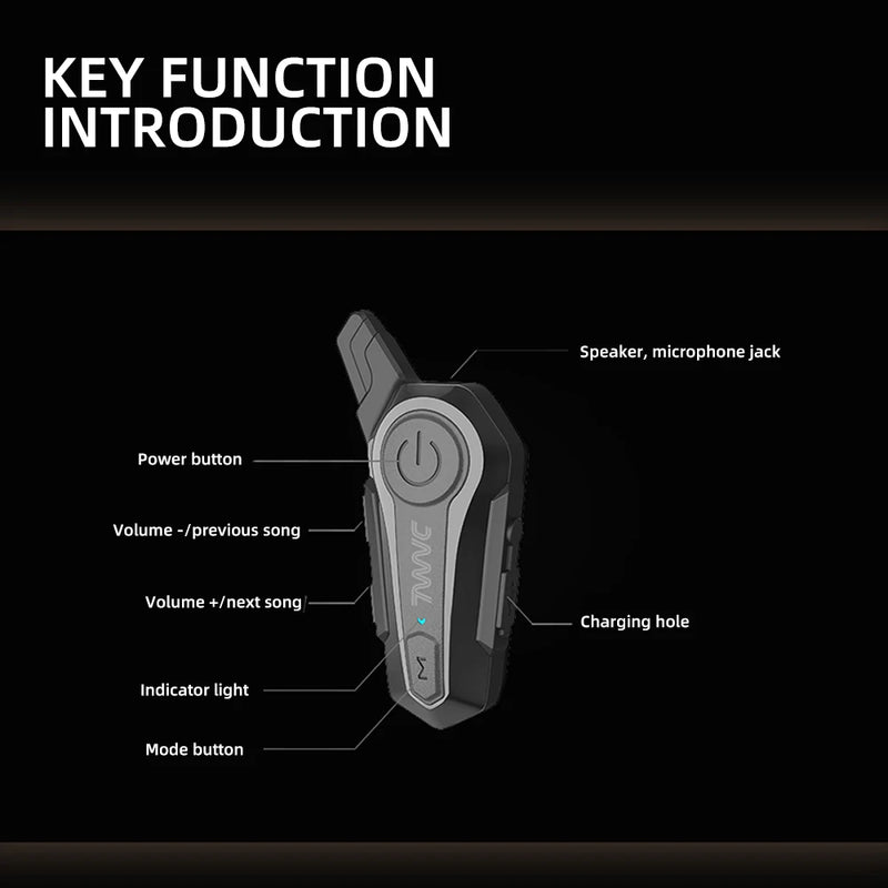 E1 Bluetooth Intercom Motorcycle helmet bluetooth headset intercomunicador Moto Interphone Headset Wireless For 2 Rider 1000M