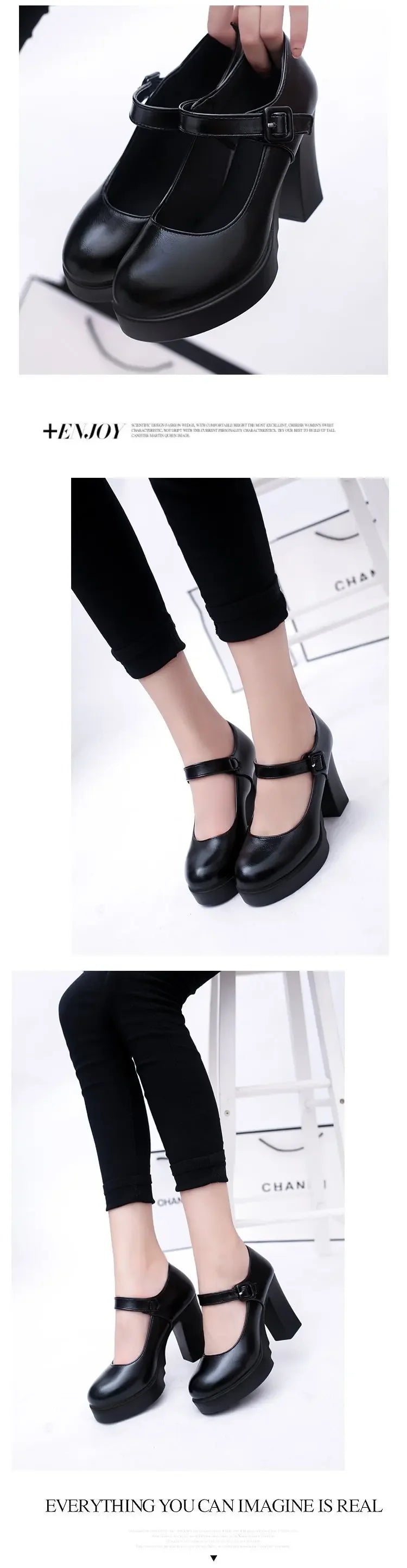 Women's Black high heels Pumps Catwalk sandals Soft-soled Leather Thick Heels Large Size Women's Shoes Elegant woman heels