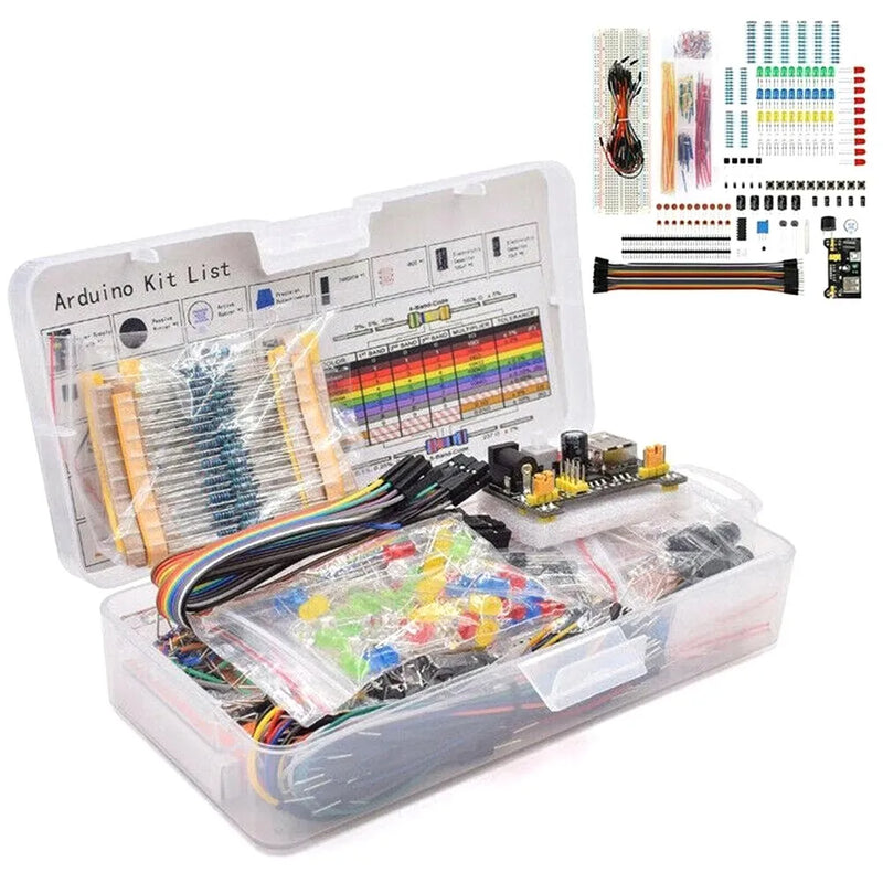 Kit de inicio para proyectos de bricolaje para Arduino UNO R3 Kit de bricolaje electrónico Conjunto de componentes electrónicos con caja Placa de pruebas de 830 puntos de conexión