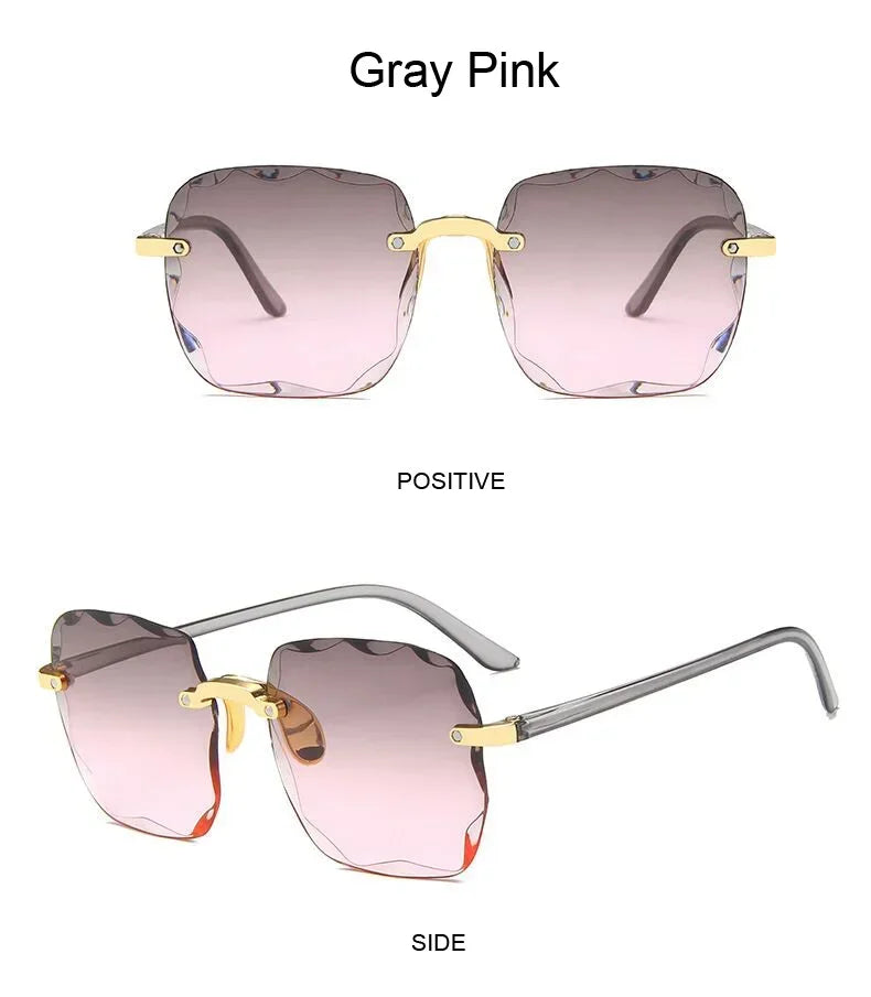 Large Frame Square Sunglasses Rimless UV Protection Fashion Sunglasses Gradient Two-color Eyewear 2024 New lentes de sol mujer