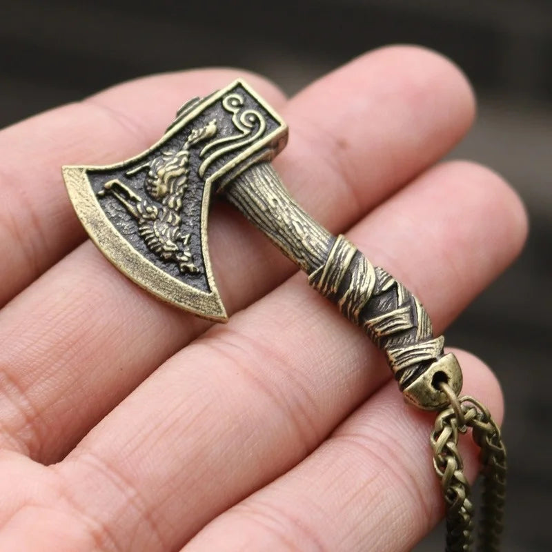 Trendy Retro Crow Prairie Wolf Double Sided Viking Tomahawk Pendant Necklace Charm Men's Necklace Metal Accessorie Party Jewelry