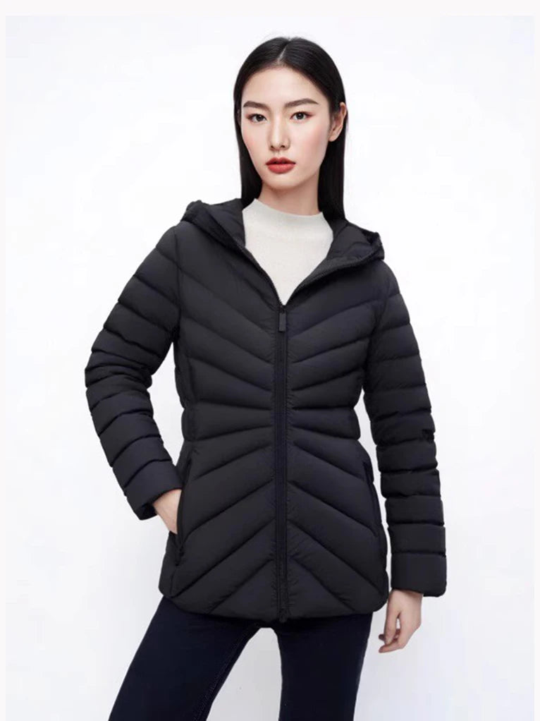 Autumn and winter  puffer coat long sleeved hooded zippered down jacket with high quality and low price