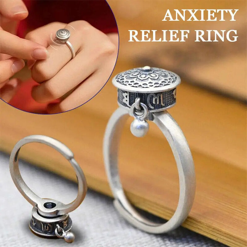 Retro Traditional Anxiety Relief Ring Adjustable Fidget Jewelry Women Gift Rotate Freely Anti Stress Anxiety Ring