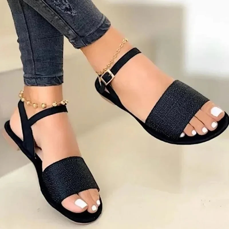 Women's Sandals 2024 New Summer Flats Ankle Strap Casual Roman Shoes Ladies Open Toe Gladiator Fashion Woman Sandals Zapatos