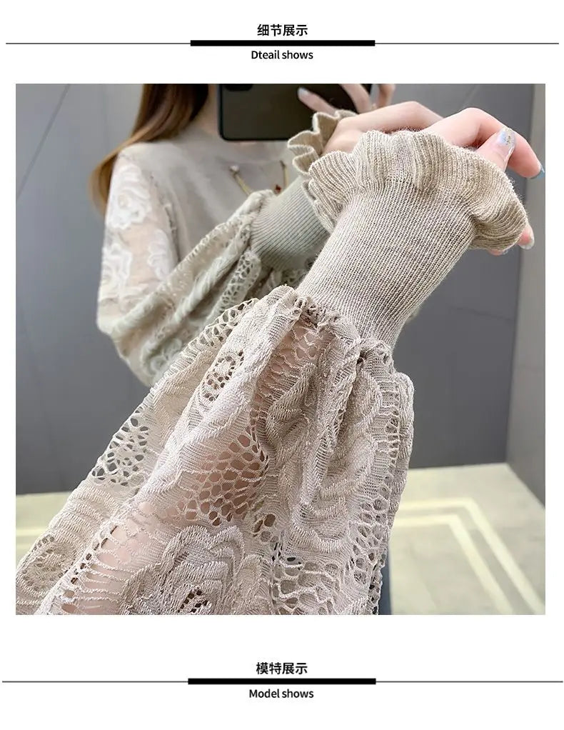 2023 New Spring and Autumn Round Neck Pullover Hollow Out Sweater Women's Knitted Loose Lace Fashion Casual Top Chain Trend