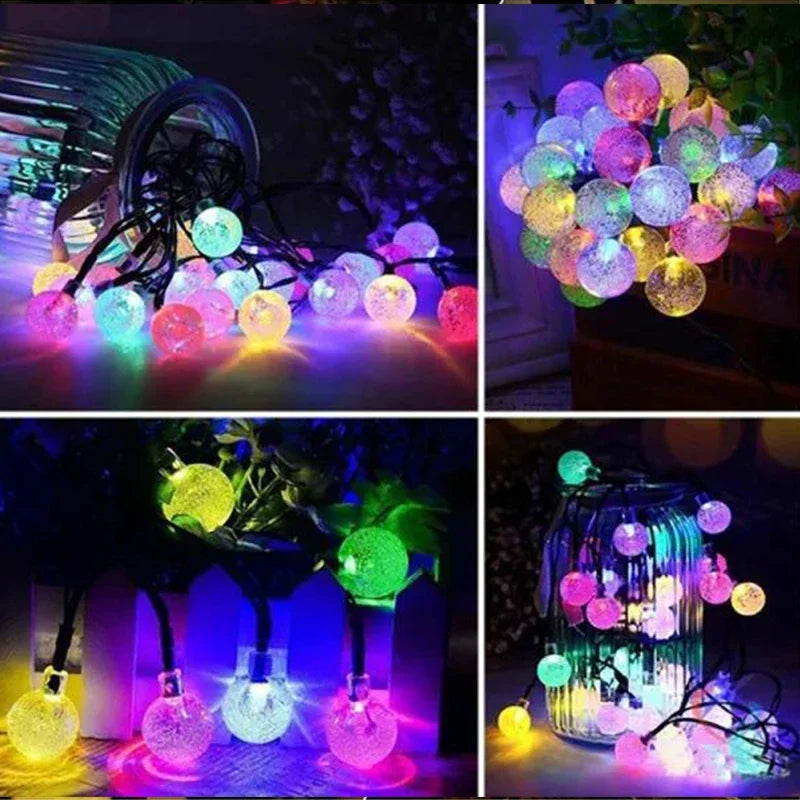 Guirnalda de luces solares para exteriores, guirnalda de luces de cristal para Navidad, 8 modos, resistente al agua, para patio, decoración de fiestas en el jardín