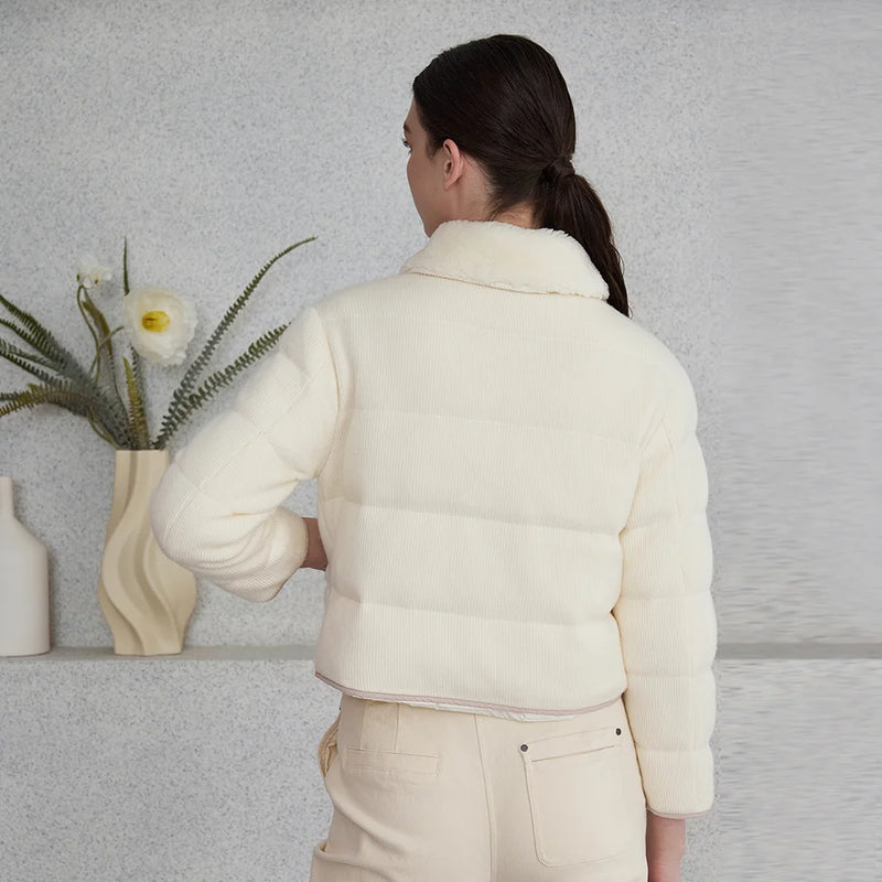 CA-26 Chaqueta de lana de plumón de pato blanco 90% gruesa corta de invierno para mujer de lujo