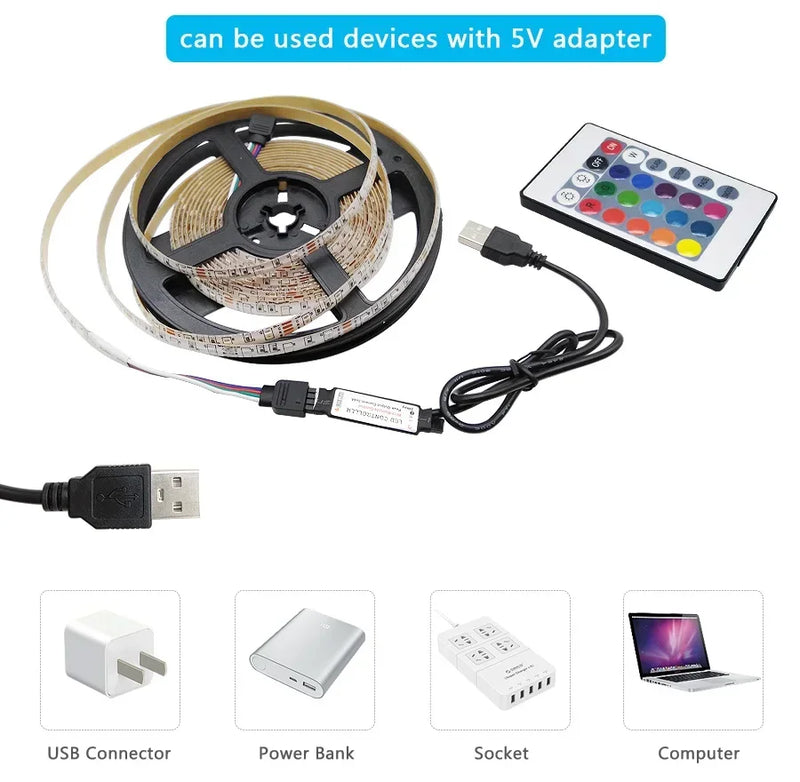 Tira de luces LED RGB de 1 a 30 m con Bluetooth 5050, 5 V, control por aplicación USB, cinta de luces LED flexible para juegos, dormitorio y fiestas