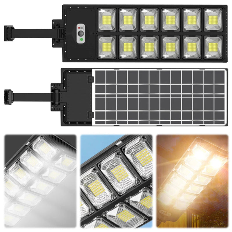 12Heads Powerful Outdoor Solar Lights 504 LED 3 Modes Solar Panel Lamps Remote Control Waterproof Garden Street Lamp