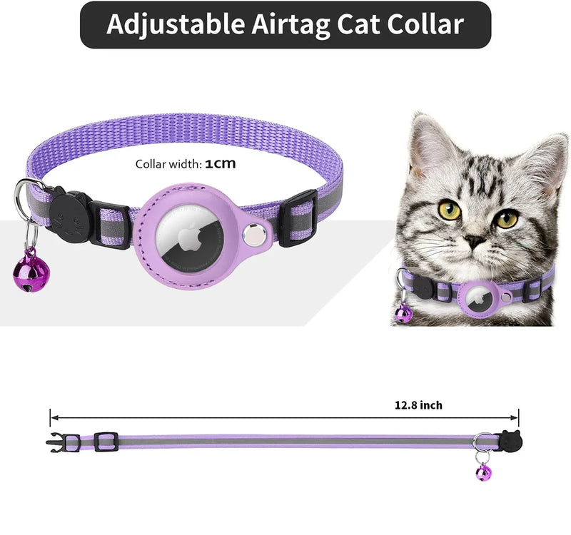 Cat AirTag Holder Collar Breakaway Reflective Strips Adjustable Kitten Collar Waterproof Cat Bell Collar Pet Air Tag Case