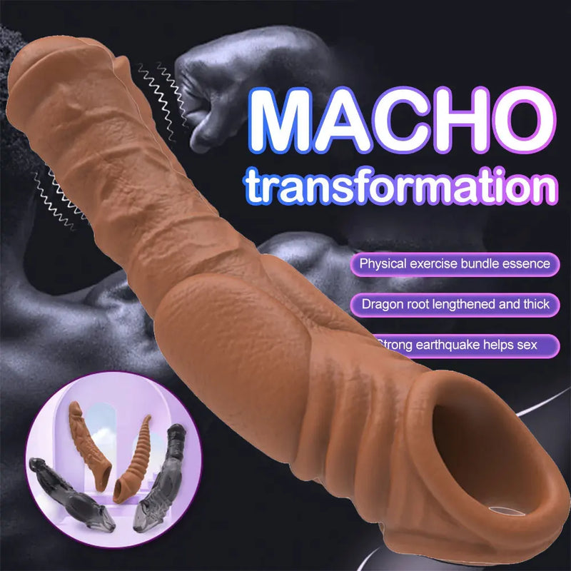 4 Types Penis Extender Enlargement Sleeve Vibrator Cock Ring Reusable Condom G Spot Vibrating Delay Ejaculation Sex Toys for Men