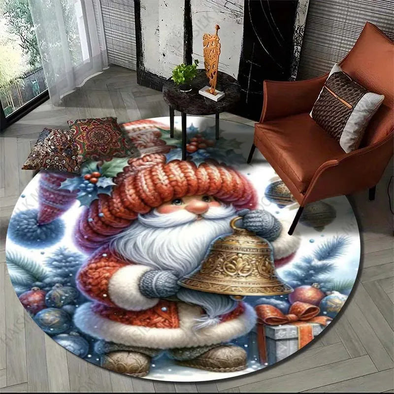 Gnome Christmas Print Round Carpet Suitable for Living Room Bedroom Carpet Flannel Non-slip Carpet, Sofa Chair Creative Door Mat