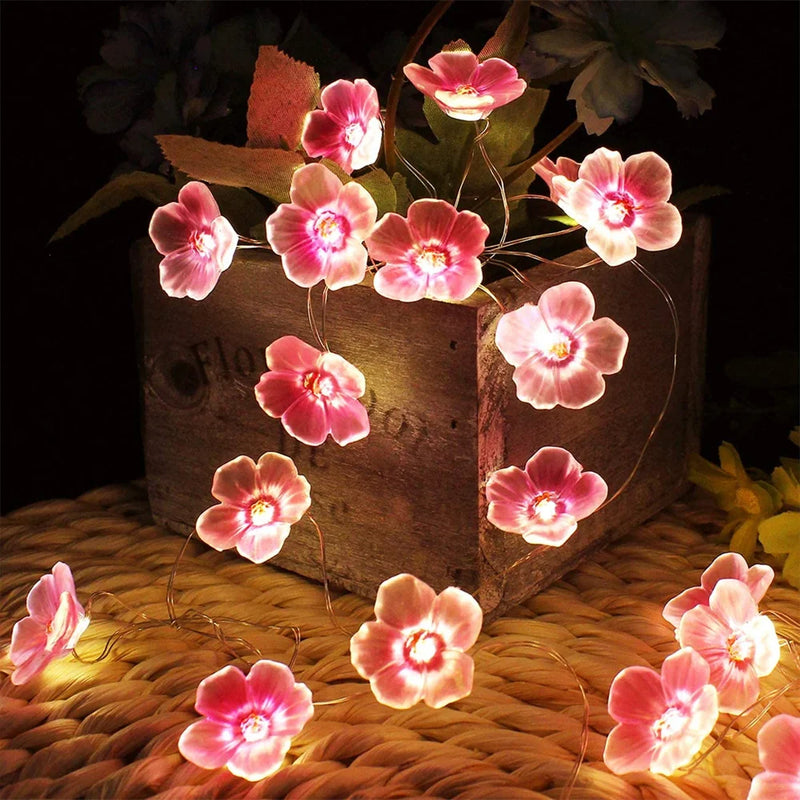 3M 30LEDS Cherry Blossom Fairy String Lights Pink Flower String Lamps Battery Powered For Outdoor Christmas Garland Decoration