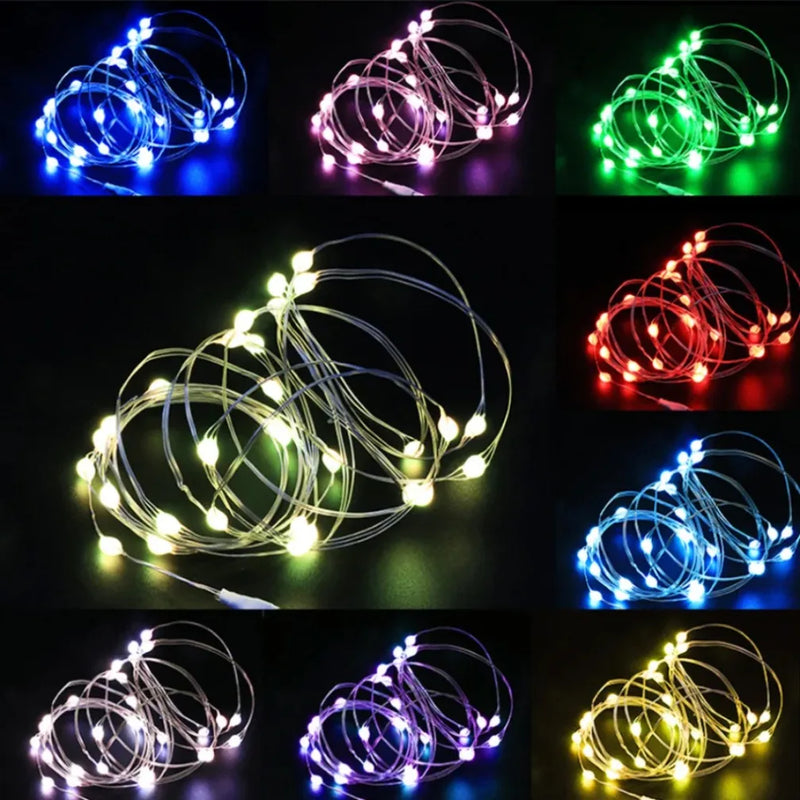 Guirnalda de luces LED con USB, 1/2/3/5 m, alambre plateado, resistente al agua, para decoración de Navidad, bodas, fiestas y vacaciones