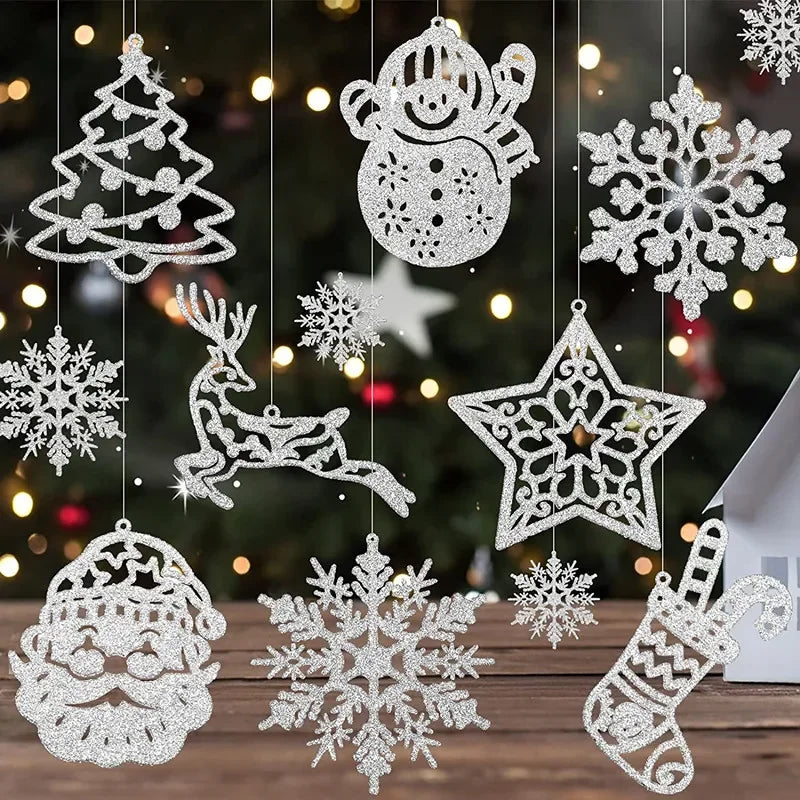 20Pcs Christmas Tree Decoration Hanging Ornaments Tree Snowman Reindeer Santa Snowflake Ornaments for New Year Winter Party