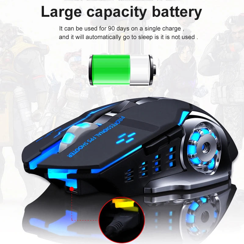 Ratón inalámbrico recargable con Bluetooth de 2,4 G para juegos, ratón mecánico para deportes electrónicos, retroiluminación RGB, para PC y computadora de escritorio