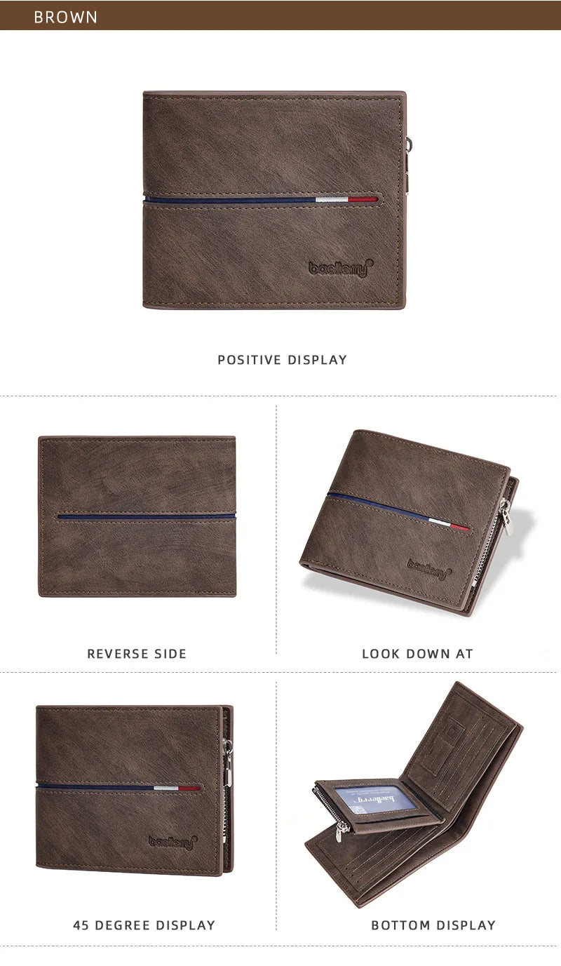 2024 Fashion PU Leather Men's Wallet Short Zipper Card Holder Simple Slim Coin Pocket Leisure Short Wallet