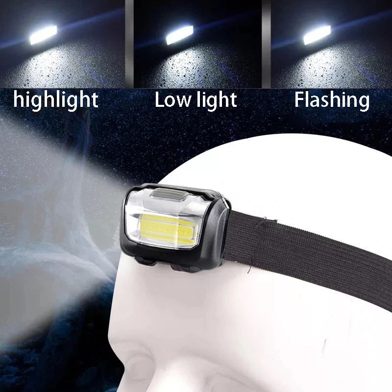 Portable Headlamp 3 Modes LED Emergency Headlights Adjustable Headband Outdoor Camping Hiking Mini Head Torch Battery Powered