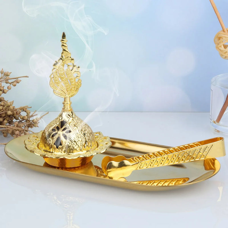 1 Set of Handheld Golden Incense Burners for Middle Eastern Arab Festivals Small Incense Burners with Metal Trays