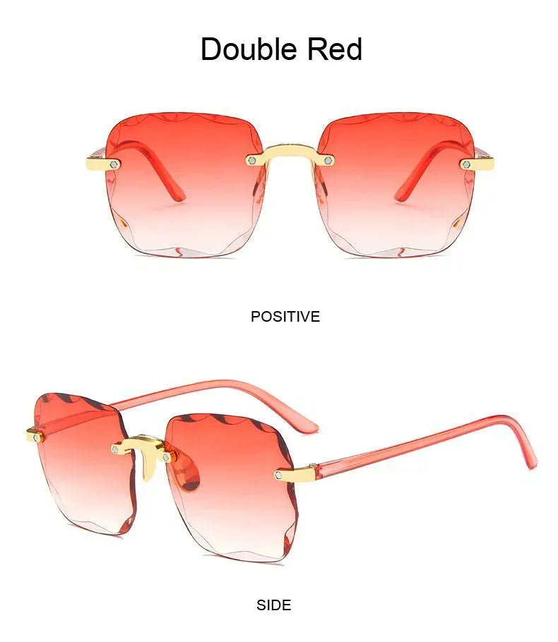 Large Frame Square Sunglasses Rimless UV Protection Fashion Sunglasses Gradient Two-color Eyewear 2024 New lentes de sol mujer