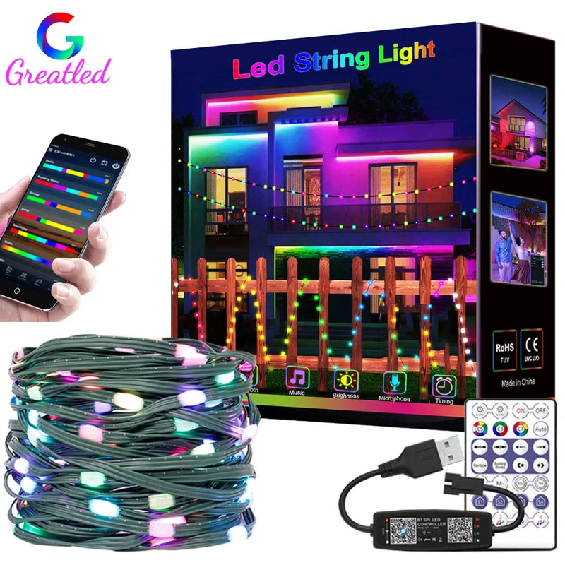 Cadena de luces LED WS2812B de 5 m, 10 m y 20 m RGBIC Dream Color para fiestas navideñas, direccionables individualmente, resistentes al agua, CC 5 V