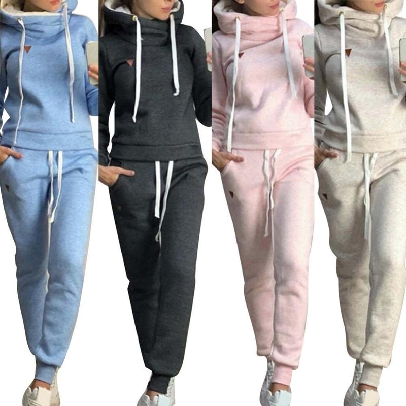 Tracksuit Solid Color Women 2Pcs Jogging Suit Tracksuits Fleece Lined Hoodies Pants Set