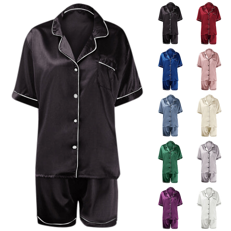 Women Silk Satin Sleepwear Pajamas Button-Down Pyjamas Suit Pijama Couple Sleep Tops Loungewear Plus Size M-5XL