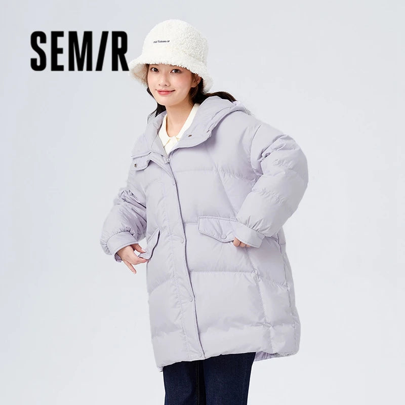 Chaqueta de plumón Semir para mujer, de largo medio, con capucha a cuadros, abrigo grueso de gran tamaño, novedad de invierno de 2023