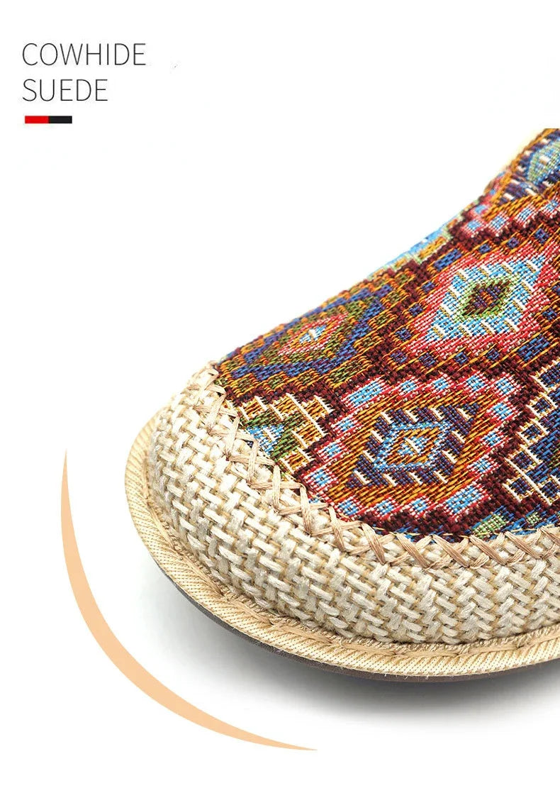 Fashion Women's Shoes Ethnic Style Embroidered Linen Breathable Outdoor Casual Slippers Shoes for Women Zapatos De Mujer 2024