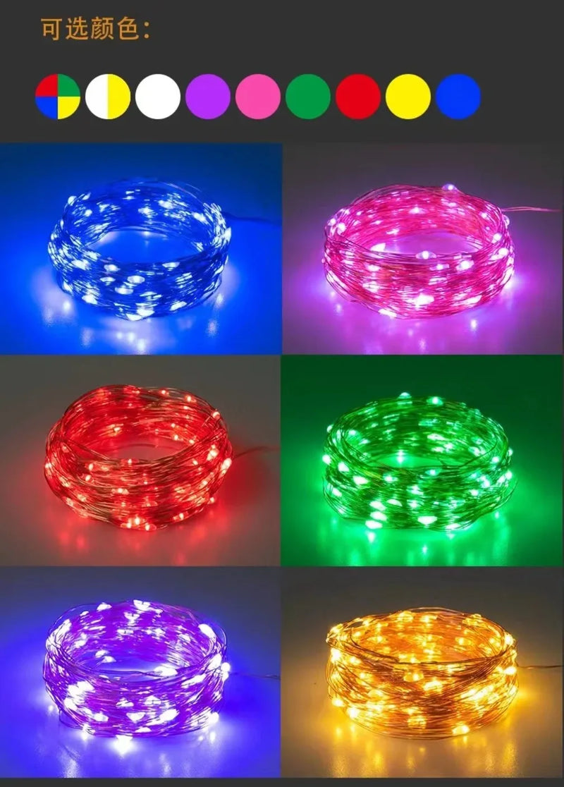 Guirnalda de luces LED con USB, 1/2/3/5 m, alambre plateado, resistente al agua, para decoración de Navidad, bodas, fiestas y vacaciones