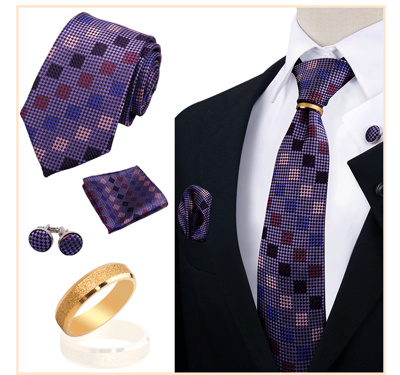 Corbatas para hombre con juego de broches y anillos, diseño de marca, corbatas, pañuelos, gemelos, regalos para bodas y fiestas, accesorios para hombre