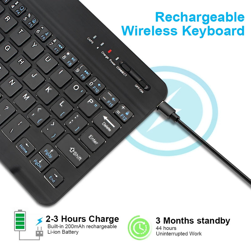 Teclado y ratón inalámbricos Bluetooth recargables para tabletas iOS, Android y Windows, iPad Air Mini Pro, teclado inglés y ruso