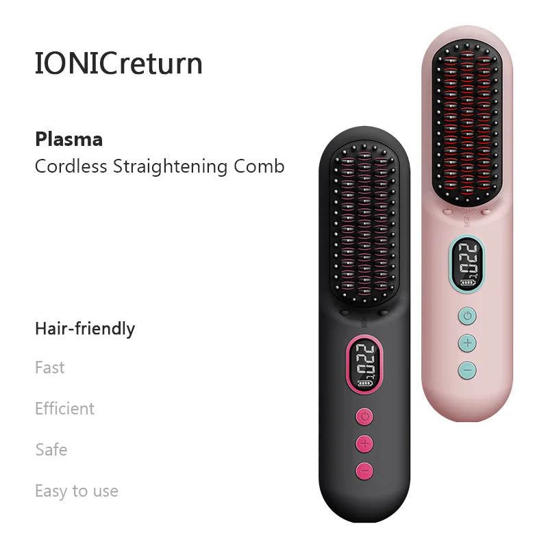 Cordless Portable Hair Straightener Brush with 9600mAh Battery & USB-C Charging Anti-Scald Comb for Travel