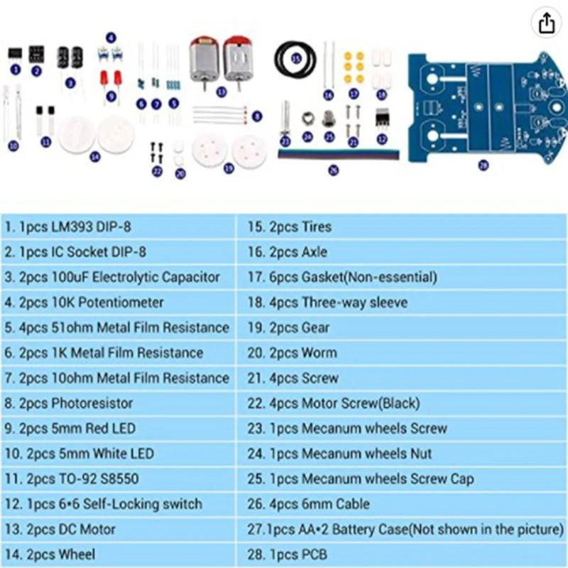 Kit de electrónica para hacer tú mismo en un coche inteligente, proyecto de soldadura, práctica de robot de seguimiento de línea para estudiantes de STEM, educación escolar