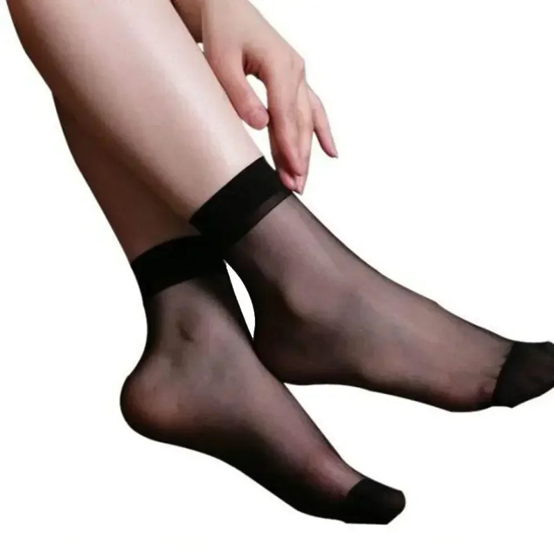 10/50pcs Black Skin Socks Women Sexy Ultrathin Stockings Female Transparent Nylon Crystal Short Ankle Sock Non-Slip Silk Meias