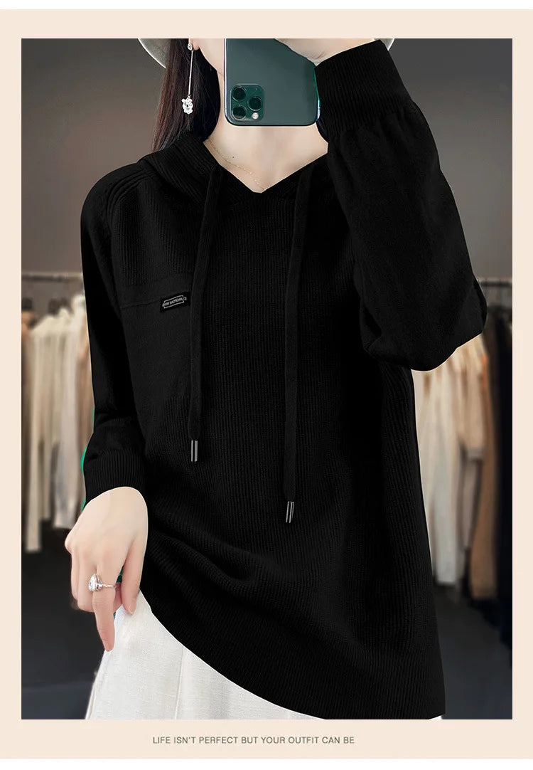 Autumn Winter Women Sweater 2024 Long Sleeve Hooded Pullovers Fashion Korean Knit Hoodie Sweaters Casual Warm Bottoming Jumper