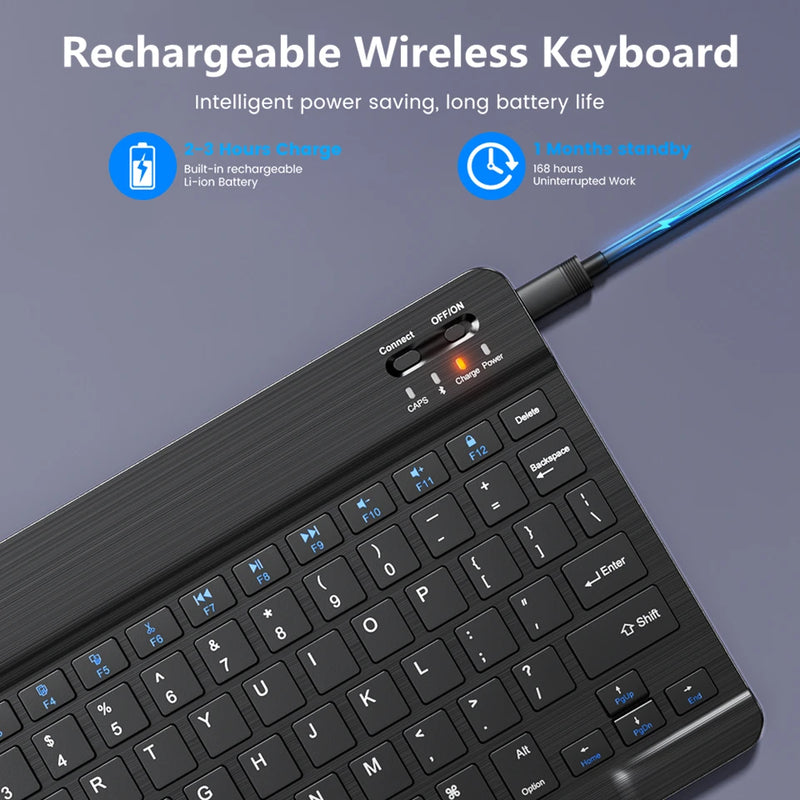 Teclado y ratón inalámbricos Bluetooth recargables para tabletas iOS, Android y Windows, iPad Air Mini Pro, teclado inglés y ruso